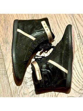 REPETTO leather Black and Gold High-Top Sneakers. Size 5.5 Made in France